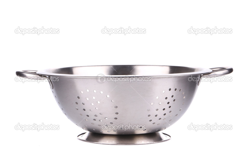 Empty silver colander.