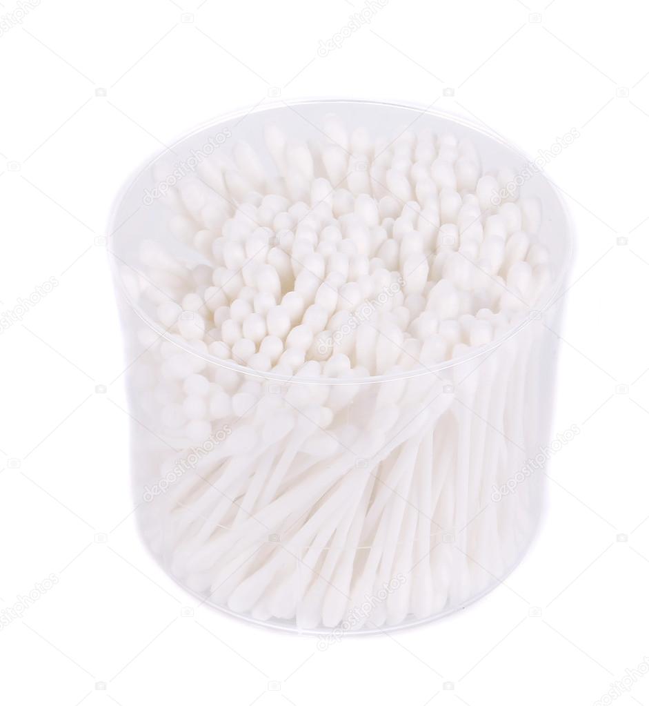 Cotton ear sticks in round box.
