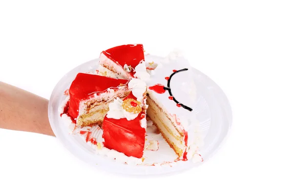 Рука держит торт красного слоя . — стоковое фото
