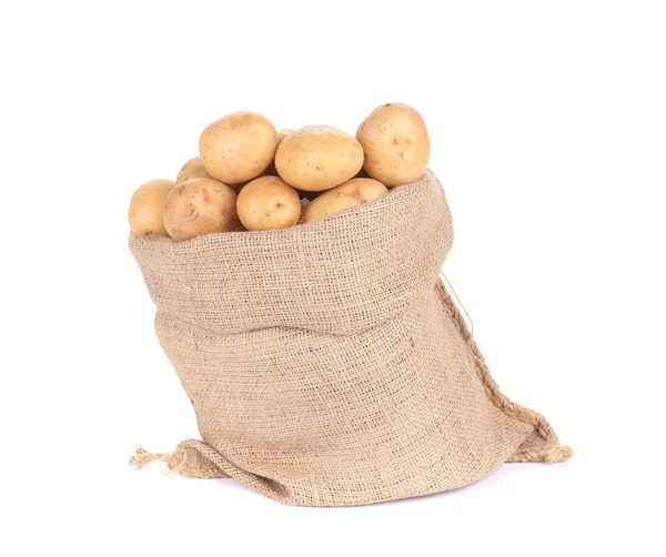 Ripe potatoes in burlap sack. — Zdjęcie stockowe