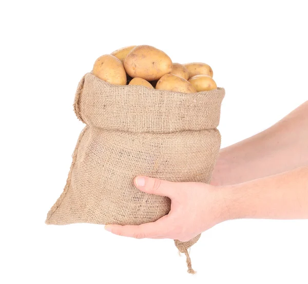 Руки держат мешок с картошкой . — стоковое фото