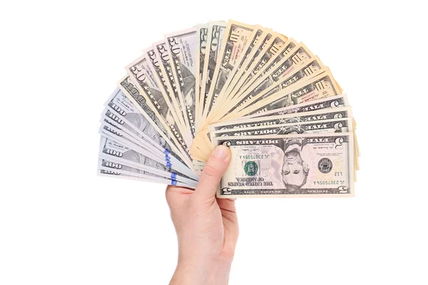 Pile of dollars banknotes in hand. — Stock Photo, Image