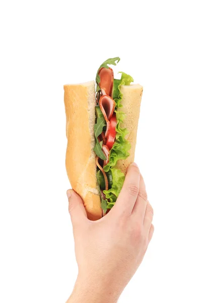 Hand bedrijf sandwich. — Stockfoto