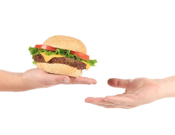 Hand holding hamburger. — Stock Photo, Image