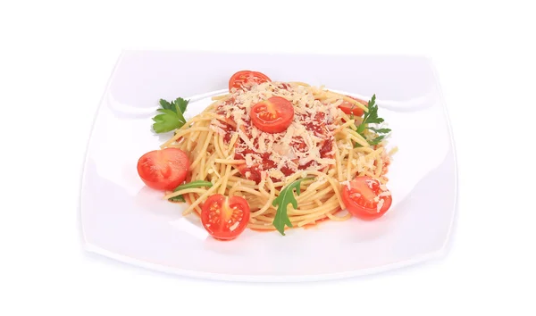 Pasta with tomatoes and parmesan. — Stock Photo, Image