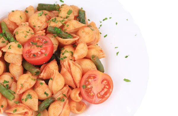 Närbild av beskjuter pasta med grönsaker. — Stockfoto
