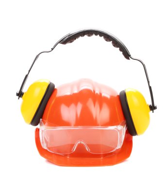 Turuncu güvenliği koruma ve kask kulaklık.