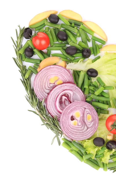 Heart shape of various vegetables and herbs. — Stock Photo, Image