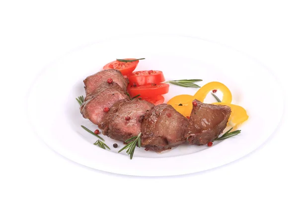 Beefsteaks with tomatoes and rosemary. — Stock Photo, Image