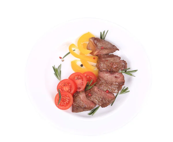 Beefsteaks with tomatoes and rosemary. — Stock Photo, Image