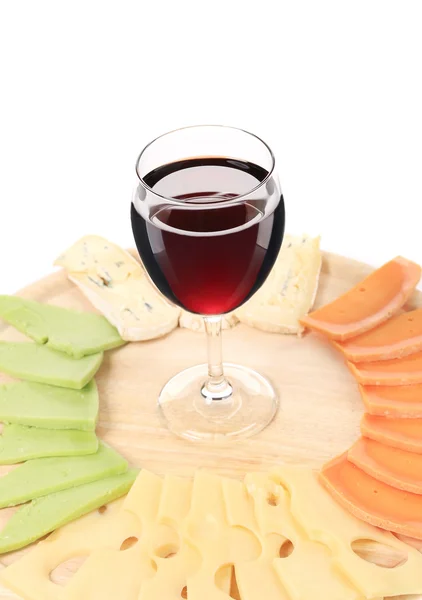 Cheese plate and glass of wine. — Stock Photo, Image