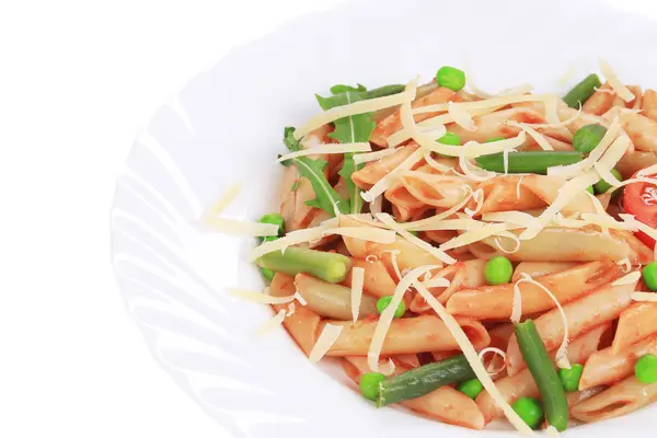 Pasta with french beans and parmesan. — Stock Photo, Image