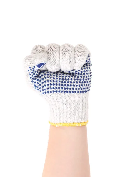 Handschoen van de arbeider die vuist klemt. — Stockfoto