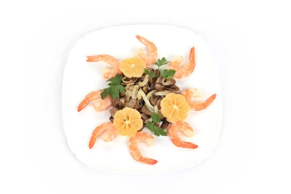 Salada de camarão com cogumelos . — Fotografia de Stock