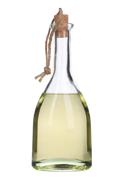 Botella pequeña de aceite de oliva con tapón de corcho . — Foto de Stock