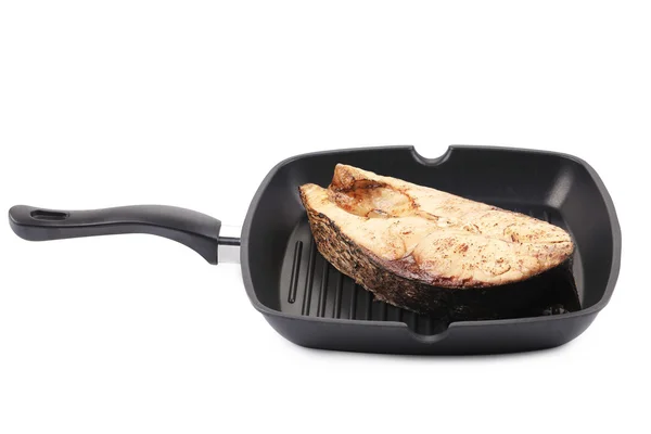 Grilled carp steak on pan. — Stock Photo, Image