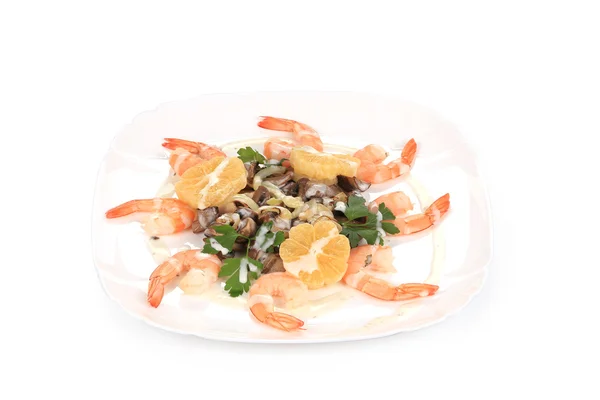 Shrimp salad with mushrooms and white sauce. — Stock Photo, Image