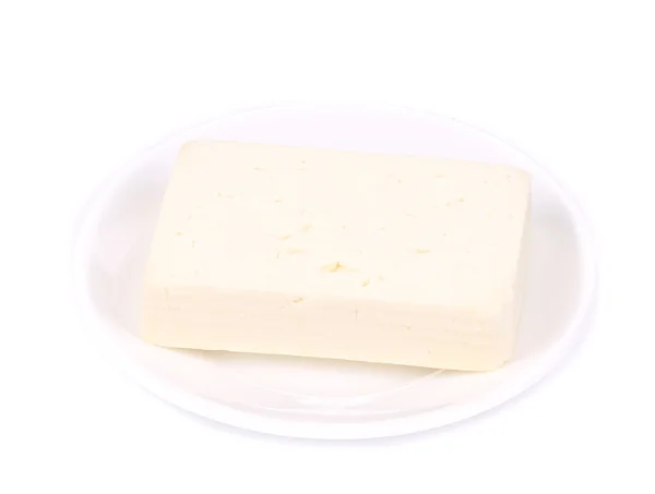 Tofu cheese on white plate. — Stock Photo, Image