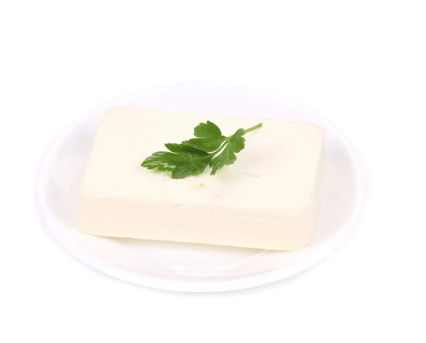 Tofu cheese on white plate. — Stock Photo, Image