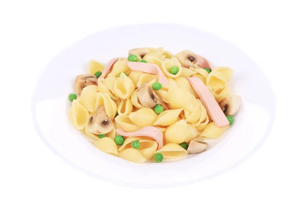 Pasta con prosciutto e funghi . — Foto Stock