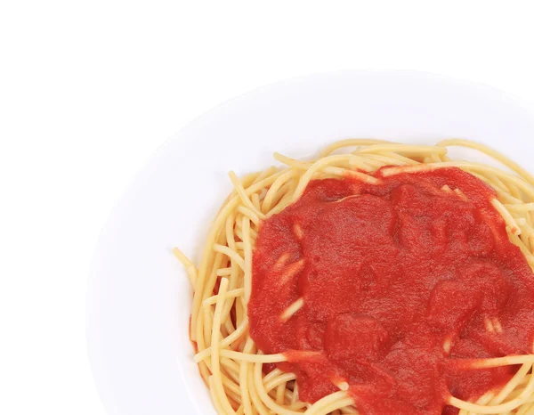 Närbild på spaghetti med tomatsås. — Stockfoto