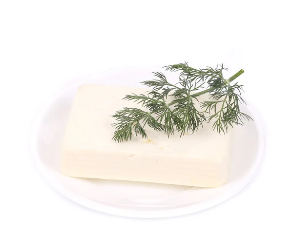 Feta sajt, kapros, tejszínes zöldbableves. — Stock Fotó