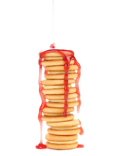 Stack of biscuits covered cherry jam. — Stock Photo, Image