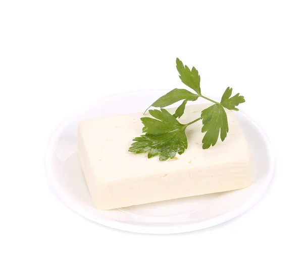 Tofu with parsley on a plate. — Stock Photo, Image