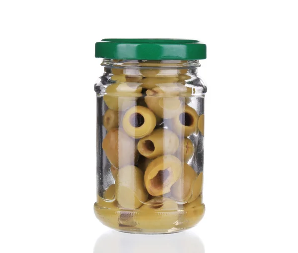 Glass with green olives. — Stock Photo, Image
