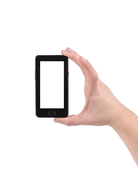 Hand houdt mobiele telefoon met uitknippad. — Stockfoto