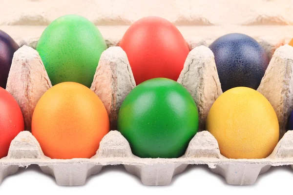 Colorful Easter Eggs in box. — Stock Photo, Image