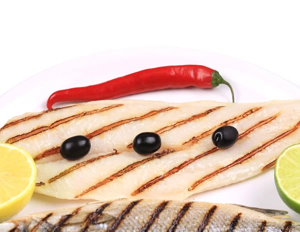 Grilled seabass with pangasius fillet. — Stock Photo, Image