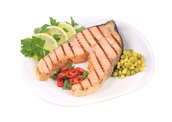 Grilled salmon filler with vegetables. — Stock Photo, Image