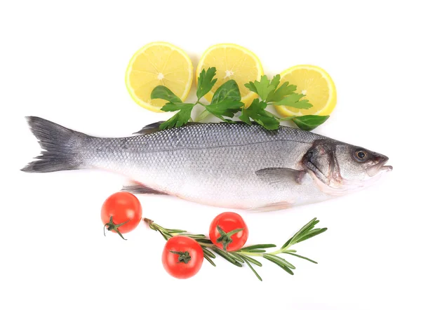 Fresh seabass fish with lemon. — Stock Photo, Image