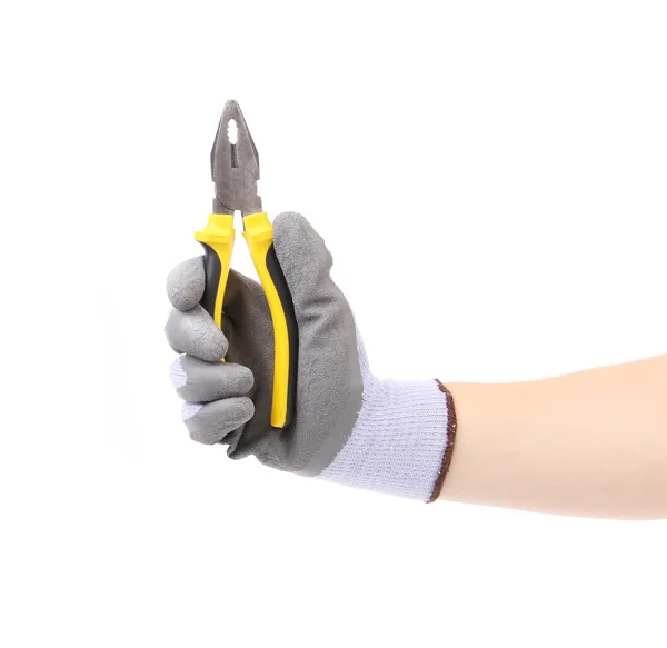 Hand in gloves holding pliers. — Stock Photo, Image