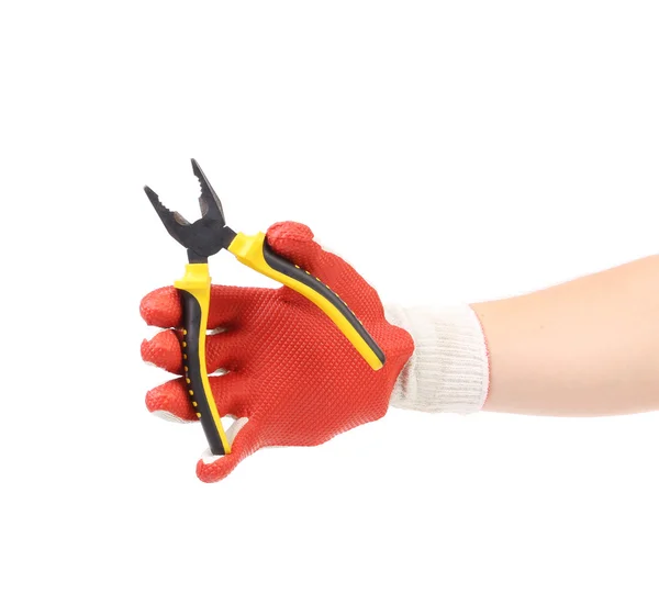 Hand in gloves holding pliers. — Stock Photo, Image