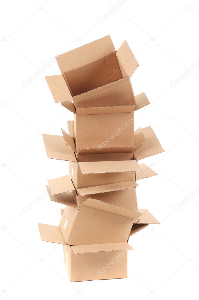 Stack of opened cardboard boxes.