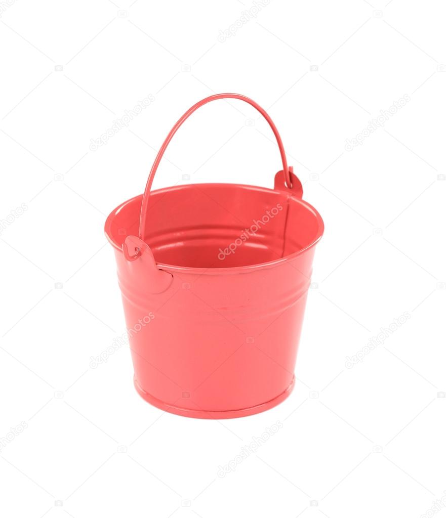 Pink metal bucket.