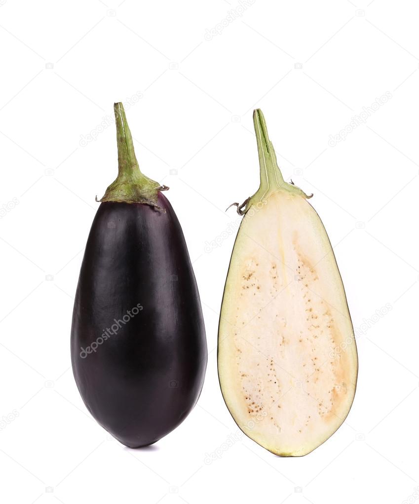 One halved eggplant.