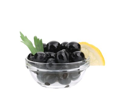 bir kapta limon Siyah Zeytin.
