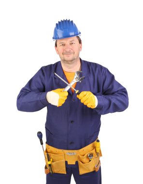 baret tornavida ile işçi.