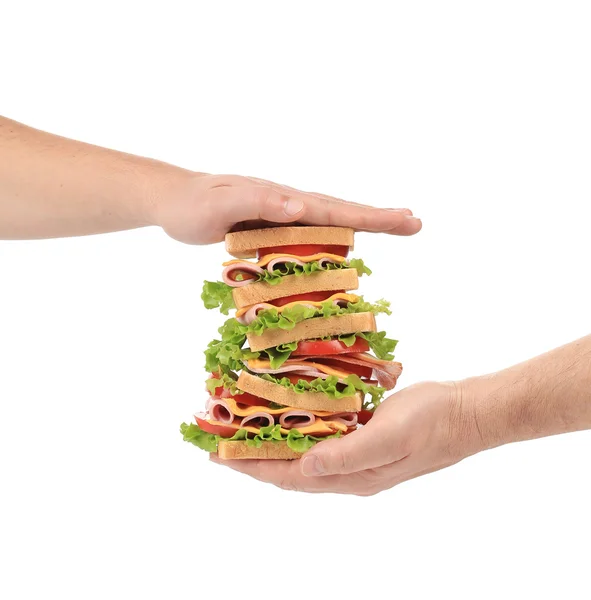 Großes frisches Sandwich in der Hand. — Stockfoto