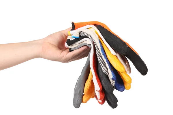 Rubber gloves in stack on a hand. — Stock Photo, Image
