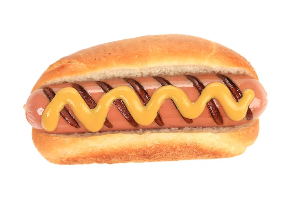 Tasty grilled hotdog with mustard. — Stock Photo, Image