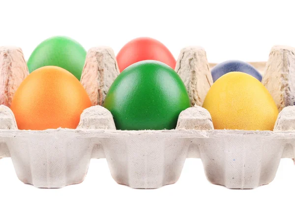 Colorful easter eggs in box. — Stock Photo, Image