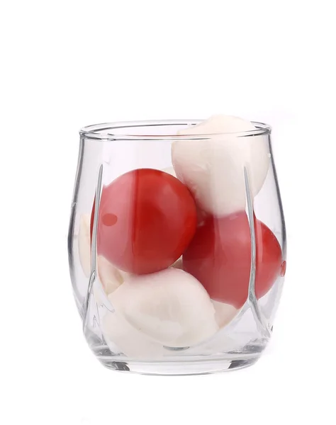 Glas van tomaat en mozzarella. — Stockfoto