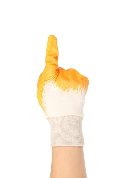Hand in rubber glove shows one. — Stock Photo, Image