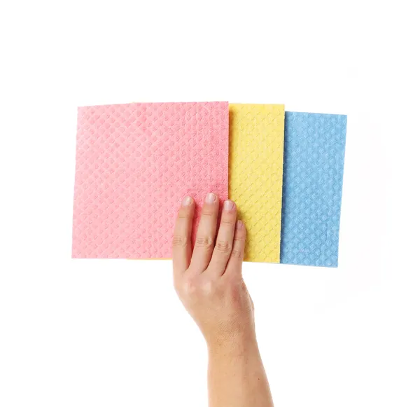 Hand holds different sponges. — Stock Photo, Image