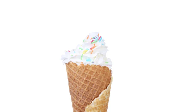 Vanilla ice cream in corn with prinkles. — Stock Photo, Image