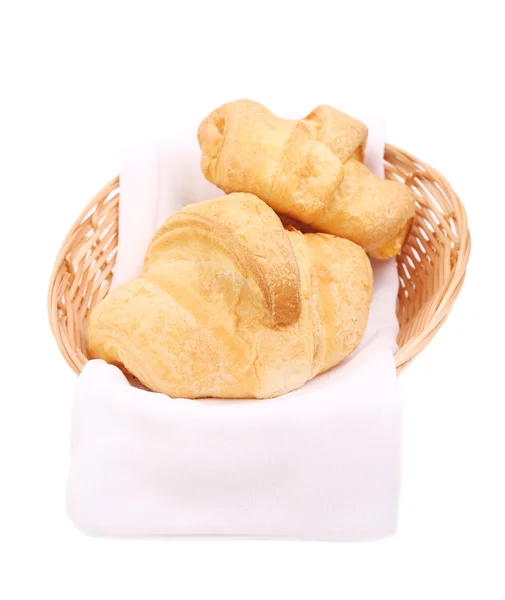 Tasty croissants in basket. — Stock Photo, Image